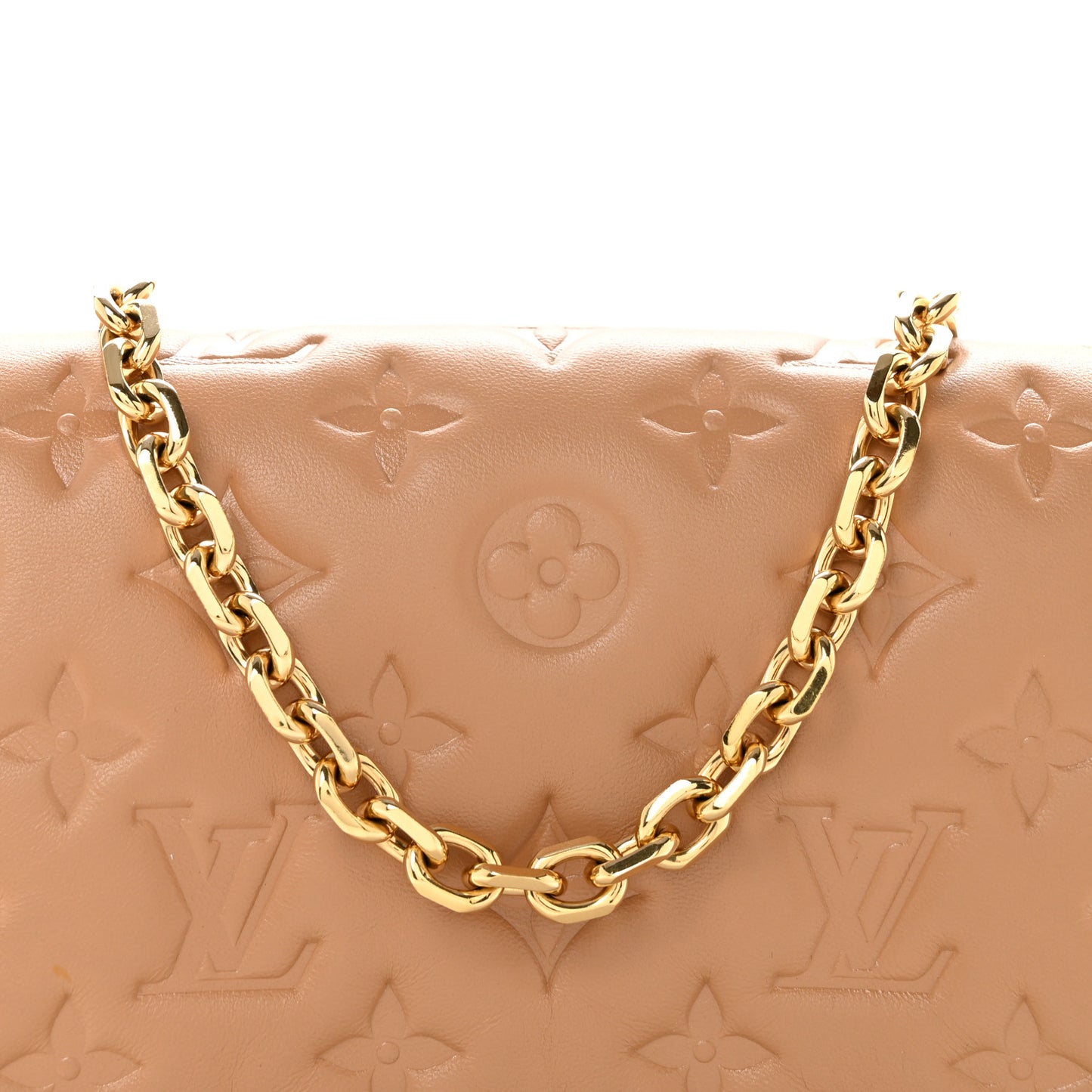 Lambskin Embossed Monogram Pochette Coussin Camel