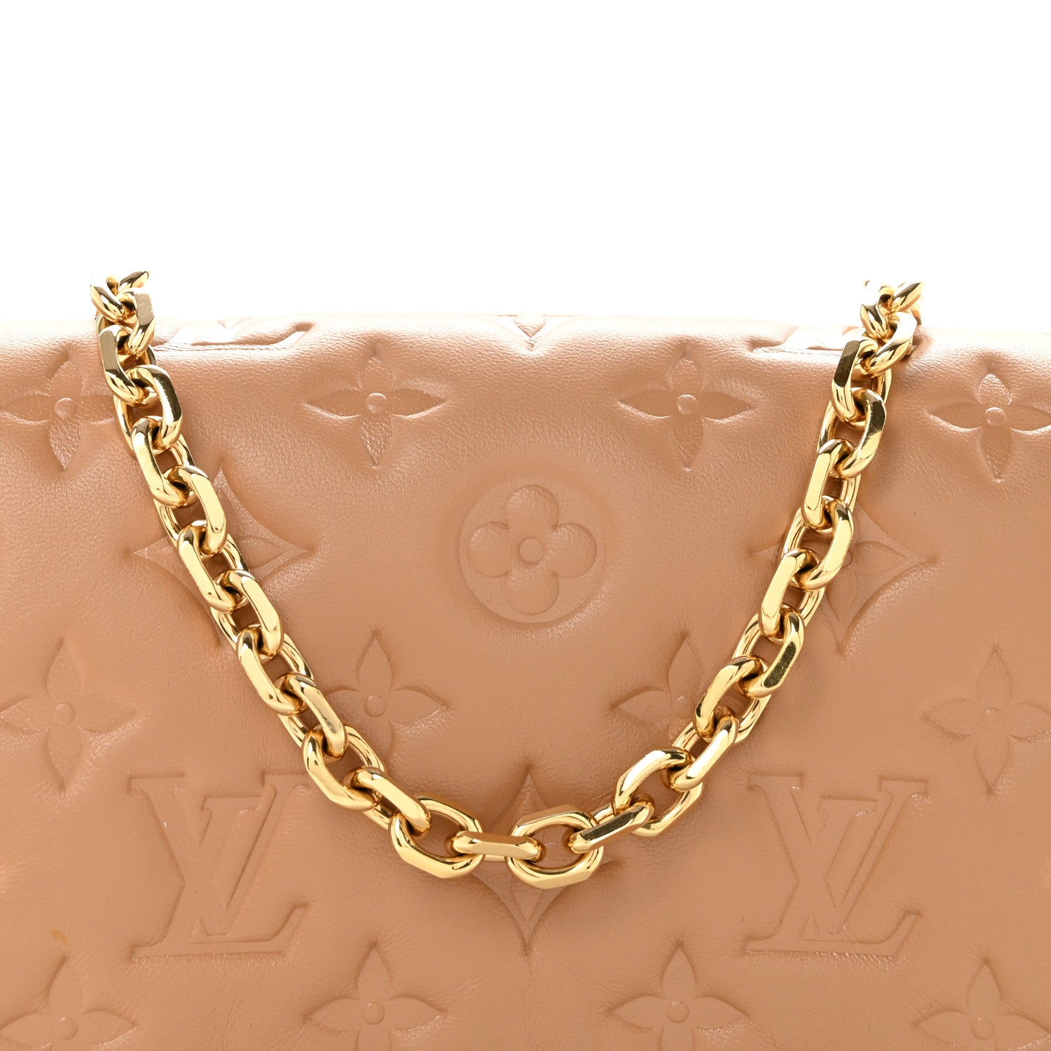 Louis Vuitton Lambskin Embossed Monogram Pochette Coussin Camel 7 of 11