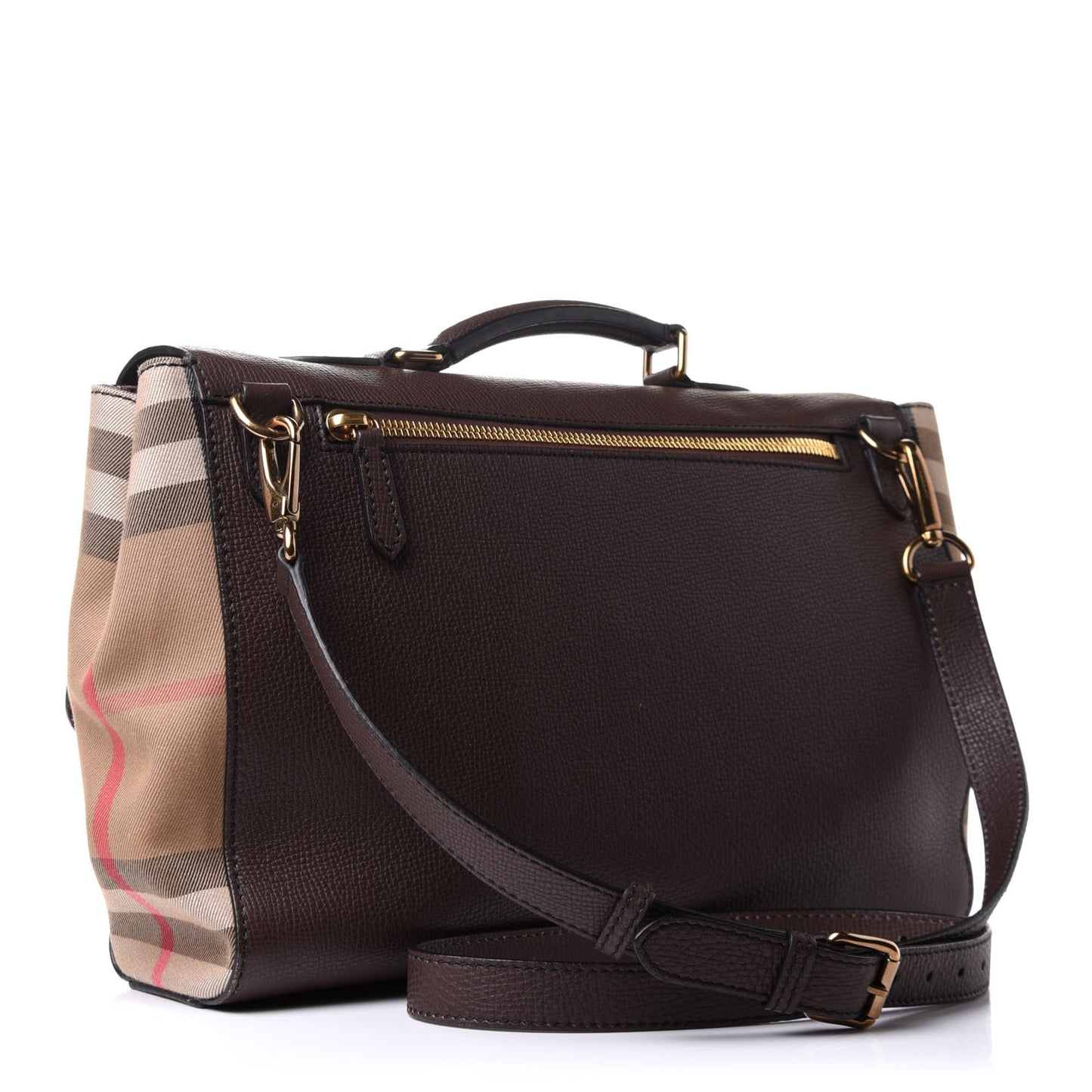 Grainy Calfskin House Check Ethan Satchel Oak Brown
