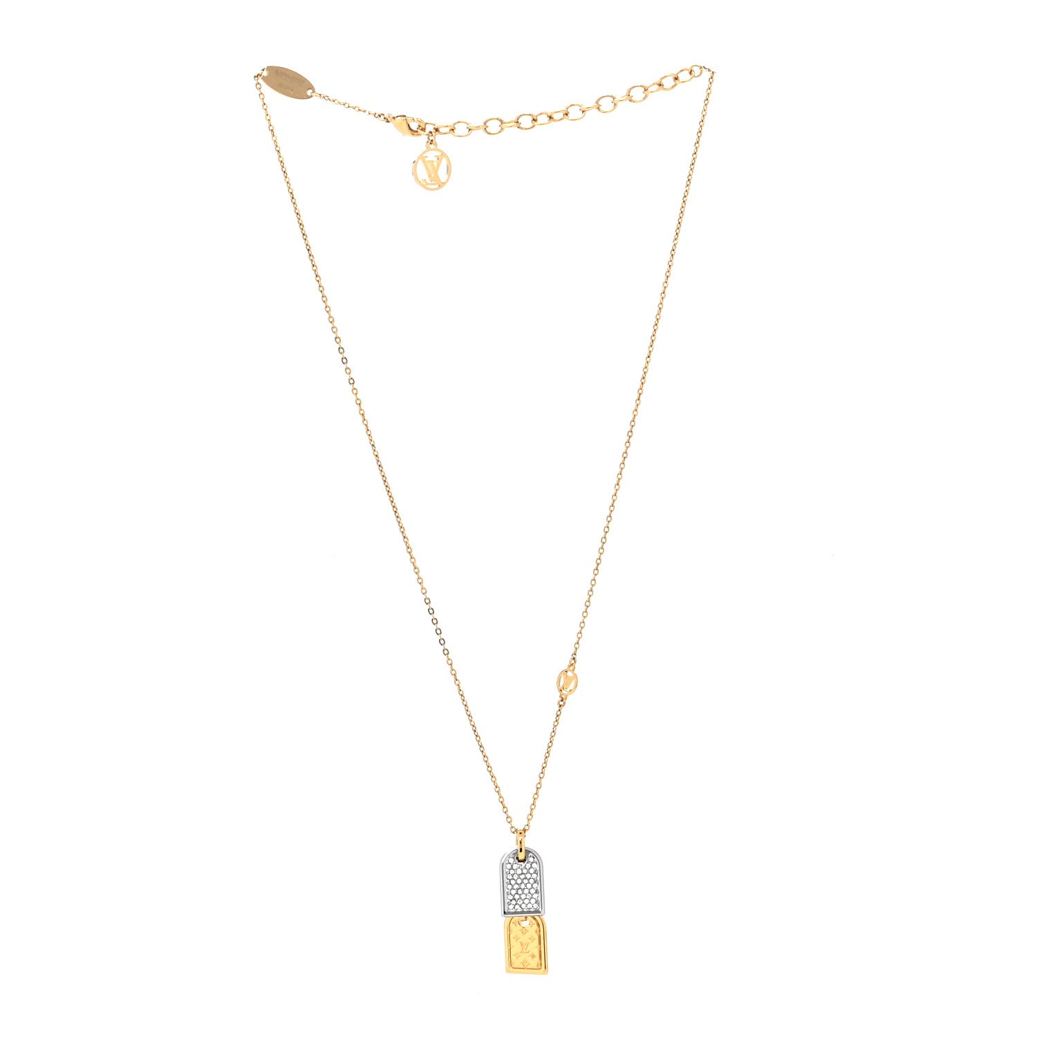 Louis Vuitton Crystal Precious Nanogram Name Tag Necklace Gold Silver 3 of 6