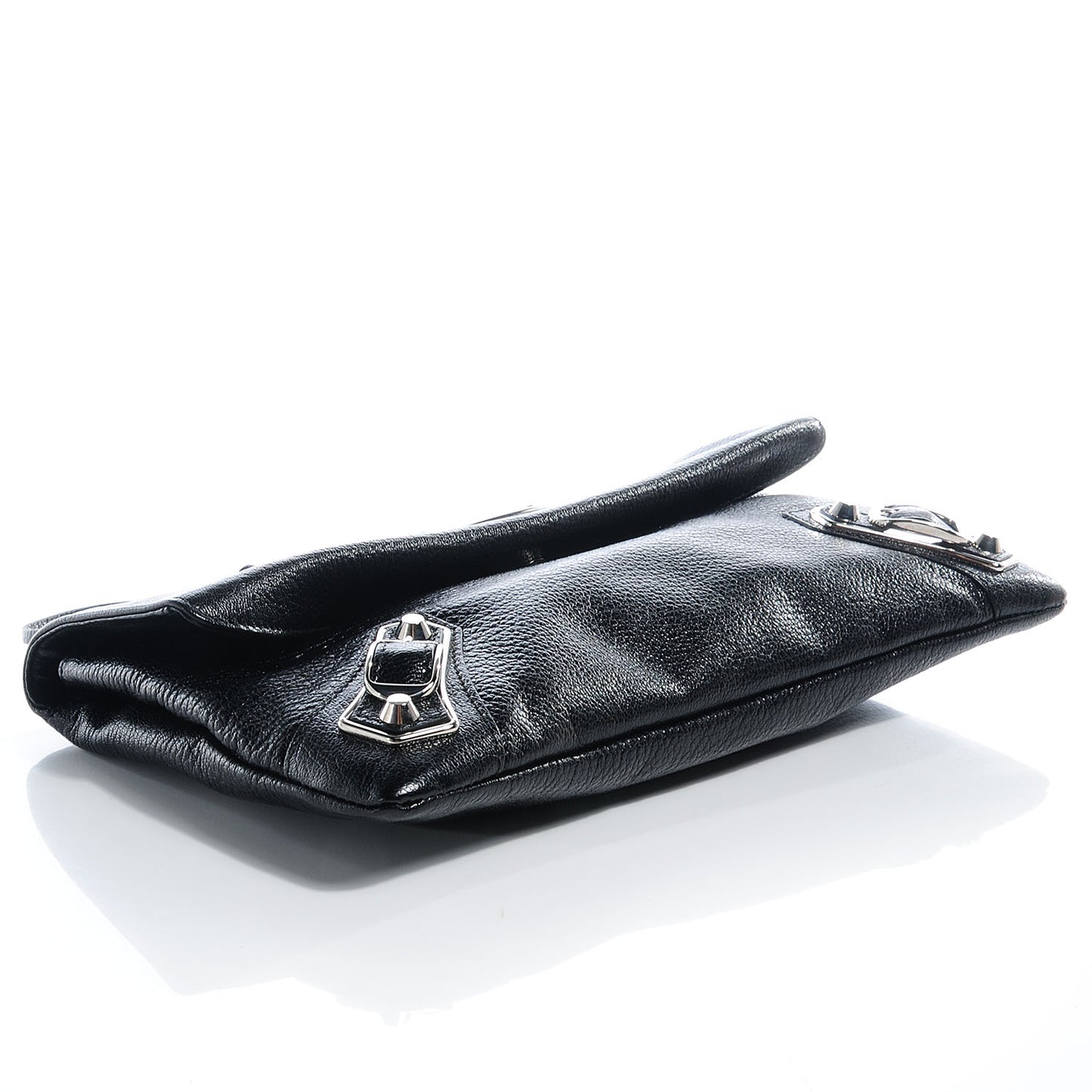 Chevre Metallic Edge Classic Hardware Envelope Clutch Black