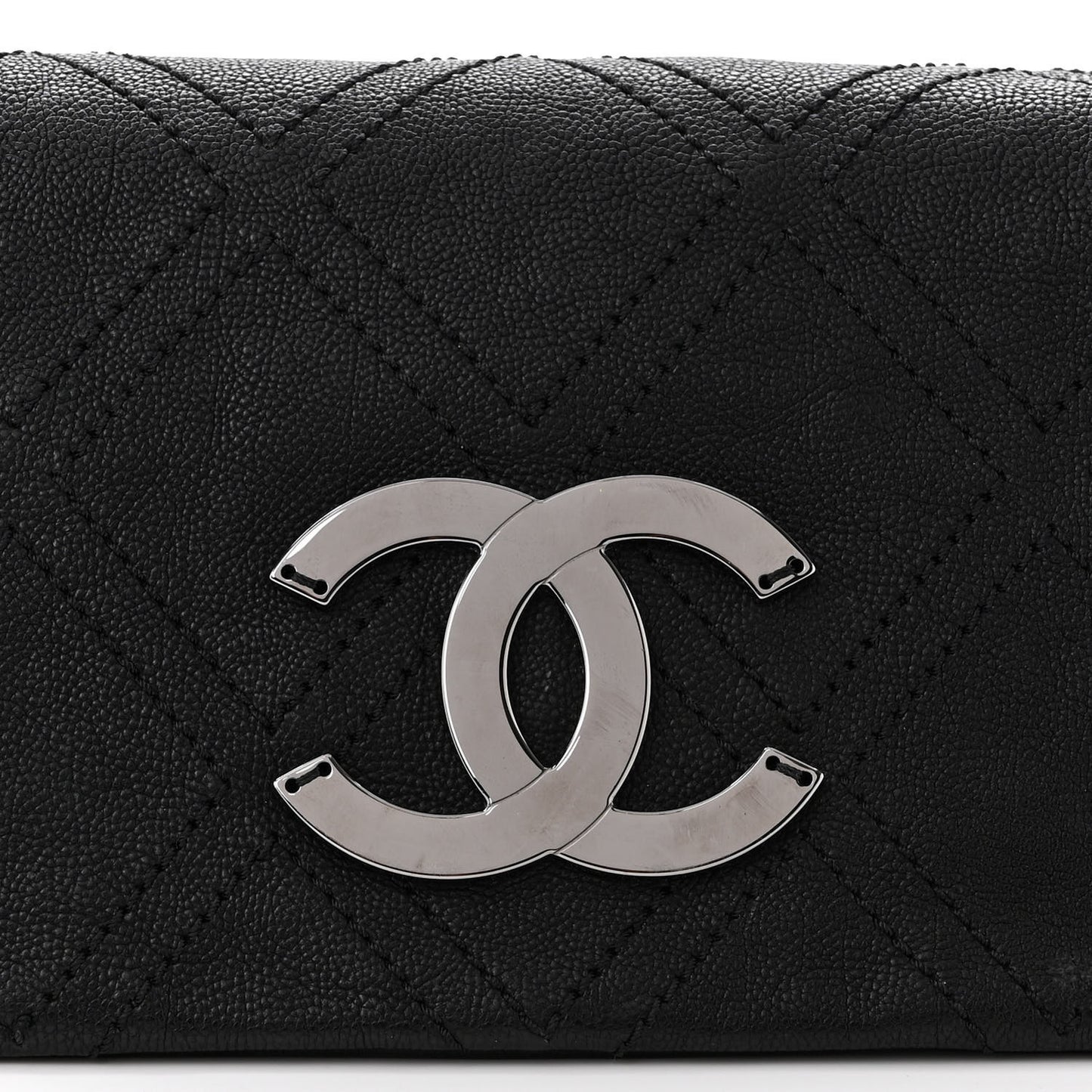 Calfskin Diamond Stitch Accordion Flap Black