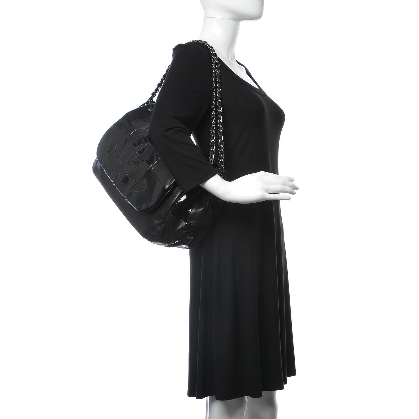 Lambskin Patent Calfskin Brooklyn Patchwork Flap Black