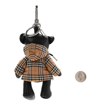 Burberry Grained Calfskin Vintage Check Thomas Trench Teddy Bear Keychain Charm Black 2 of 9