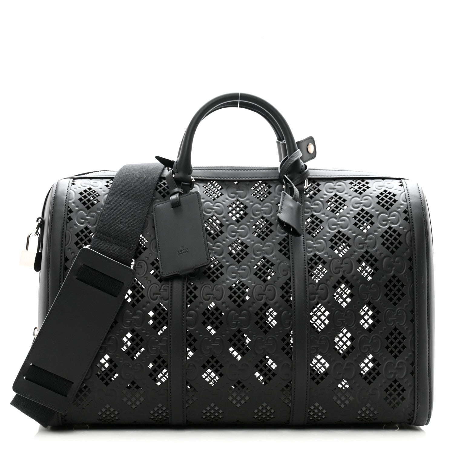 Gucci Calfskin GG Monogram Diamond Cut Duffle Bag Black 1 of 9
