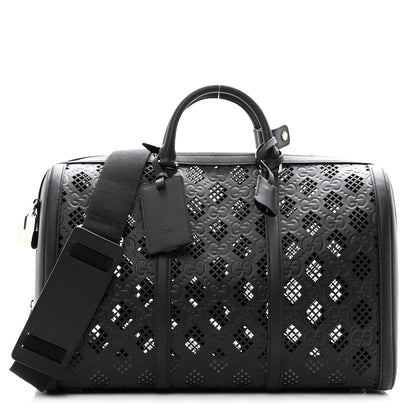 Gucci Calfskin GG Monogram Diamond Cut Duffle Bag Black 1 of 9