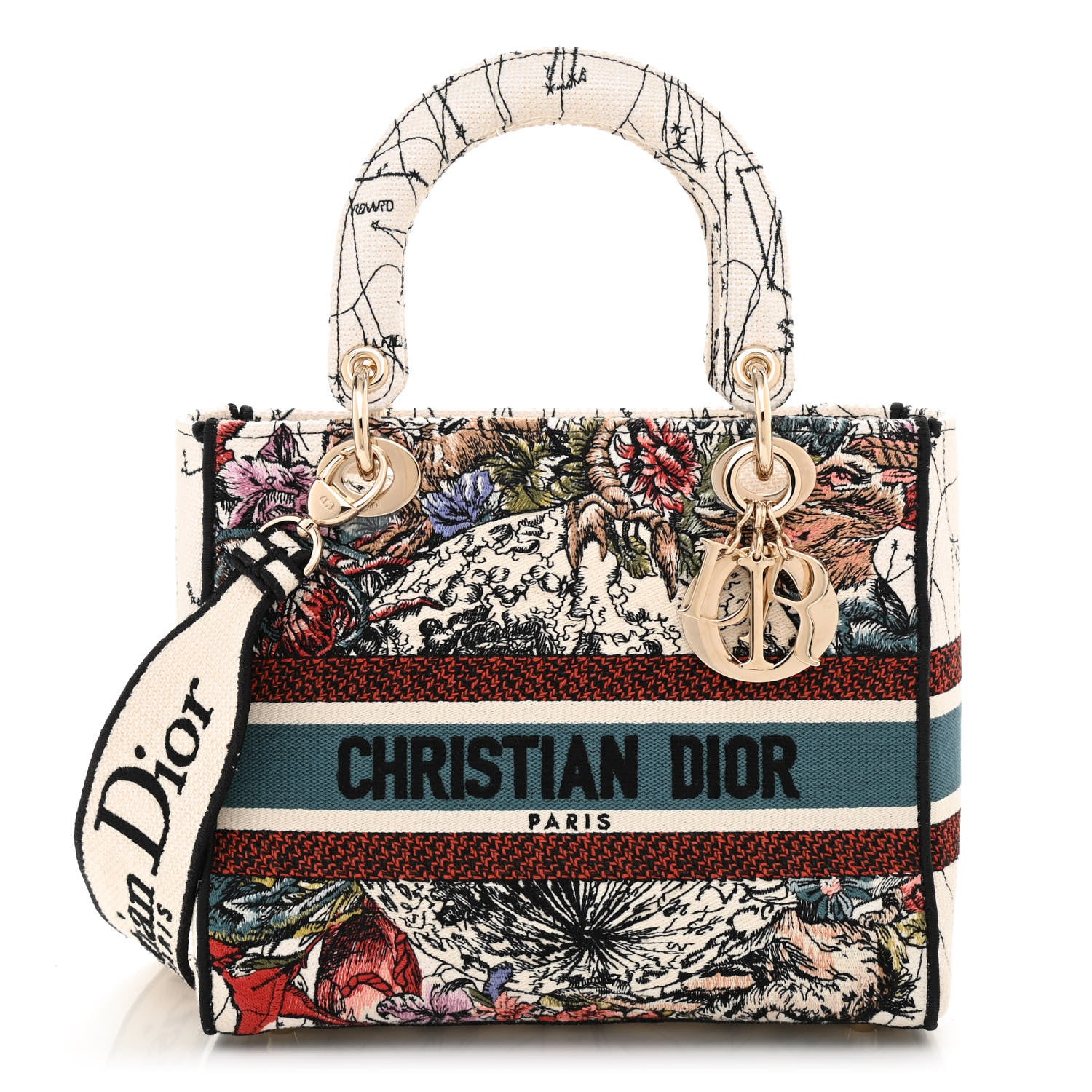 Christian Dior Canvas Constellation Embroidered Medium Lady D-Lite Latte Multicolor 1 of 8