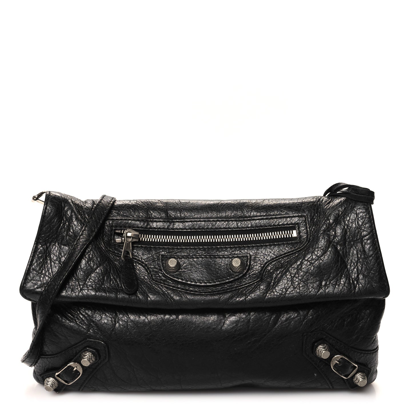 Agneau Giant 12 Silver Hardware Envelope Strap Clutch Black