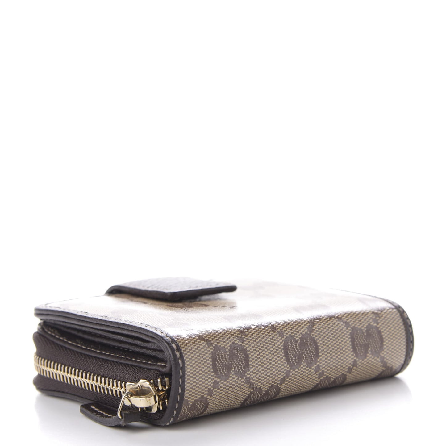 Crystal Monogram Dollar Calfskin Zip Around French Wallet Beige Ebony Testa di Moro