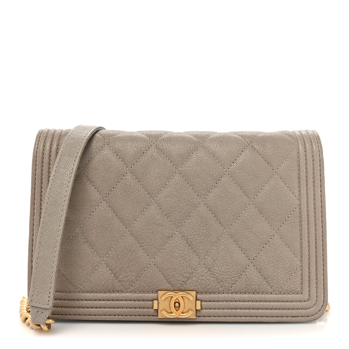 Caviar Quilted Boy Wallet On Chain WOC Grey