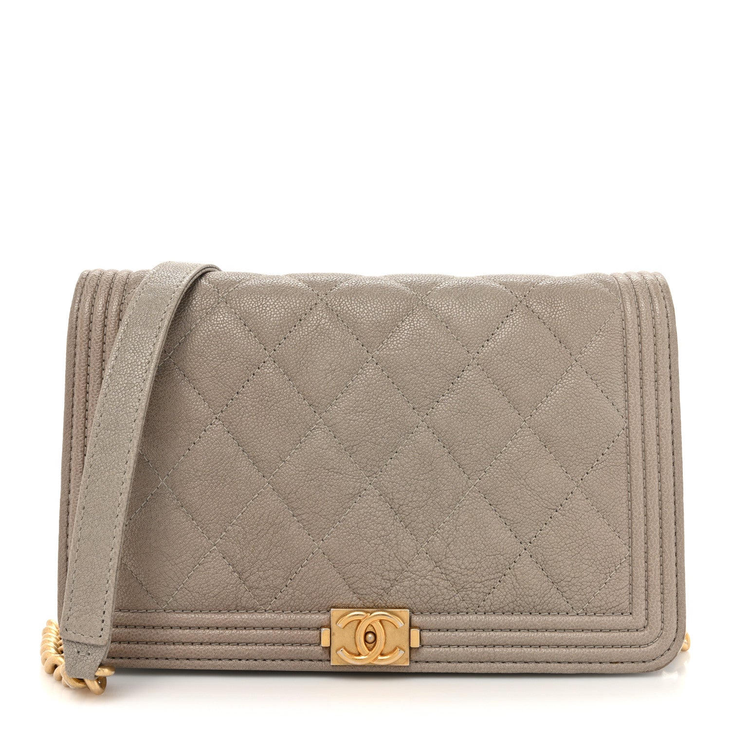 Chanel Caviar Quilted Boy Wallet On Chain WOC Grey 1 of 17