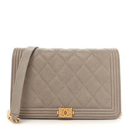 Chanel Caviar Quilted Boy Wallet On Chain WOC Grey 1 of 17