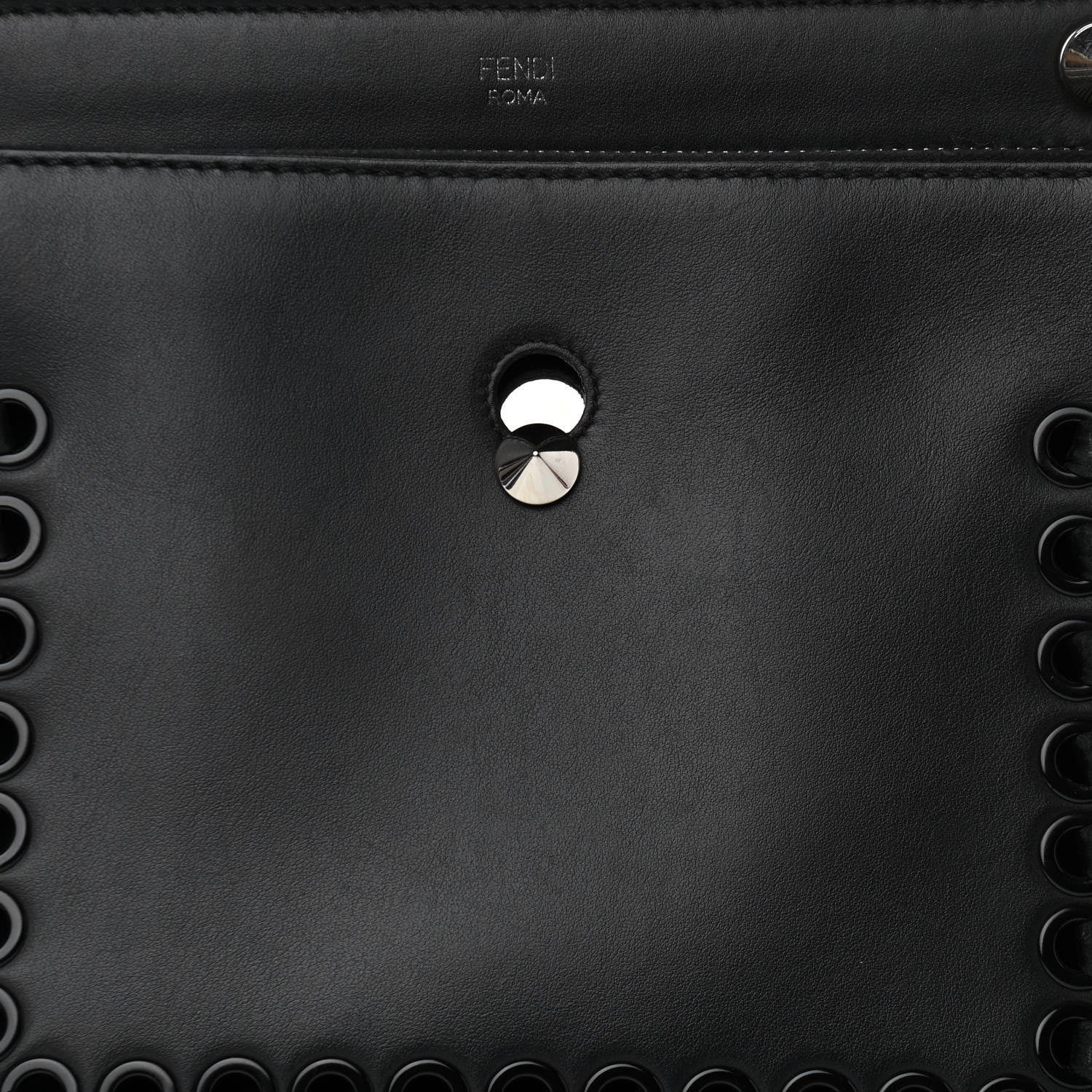 Fendi Vitello Baltico Dolce Shiny Nappa Lace Up DotCom Satchel Black Blue 9 of 11