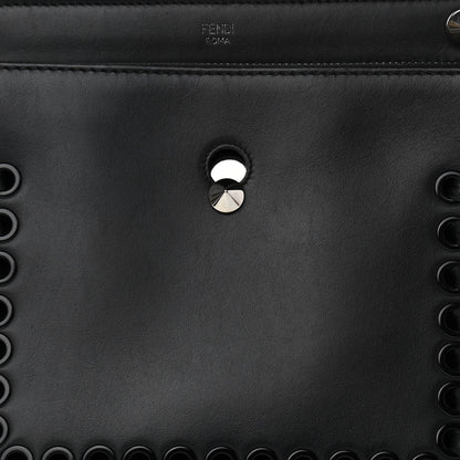 Fendi Vitello Baltico Dolce Shiny Nappa Lace Up DotCom Satchel Black Blue 9 of 11