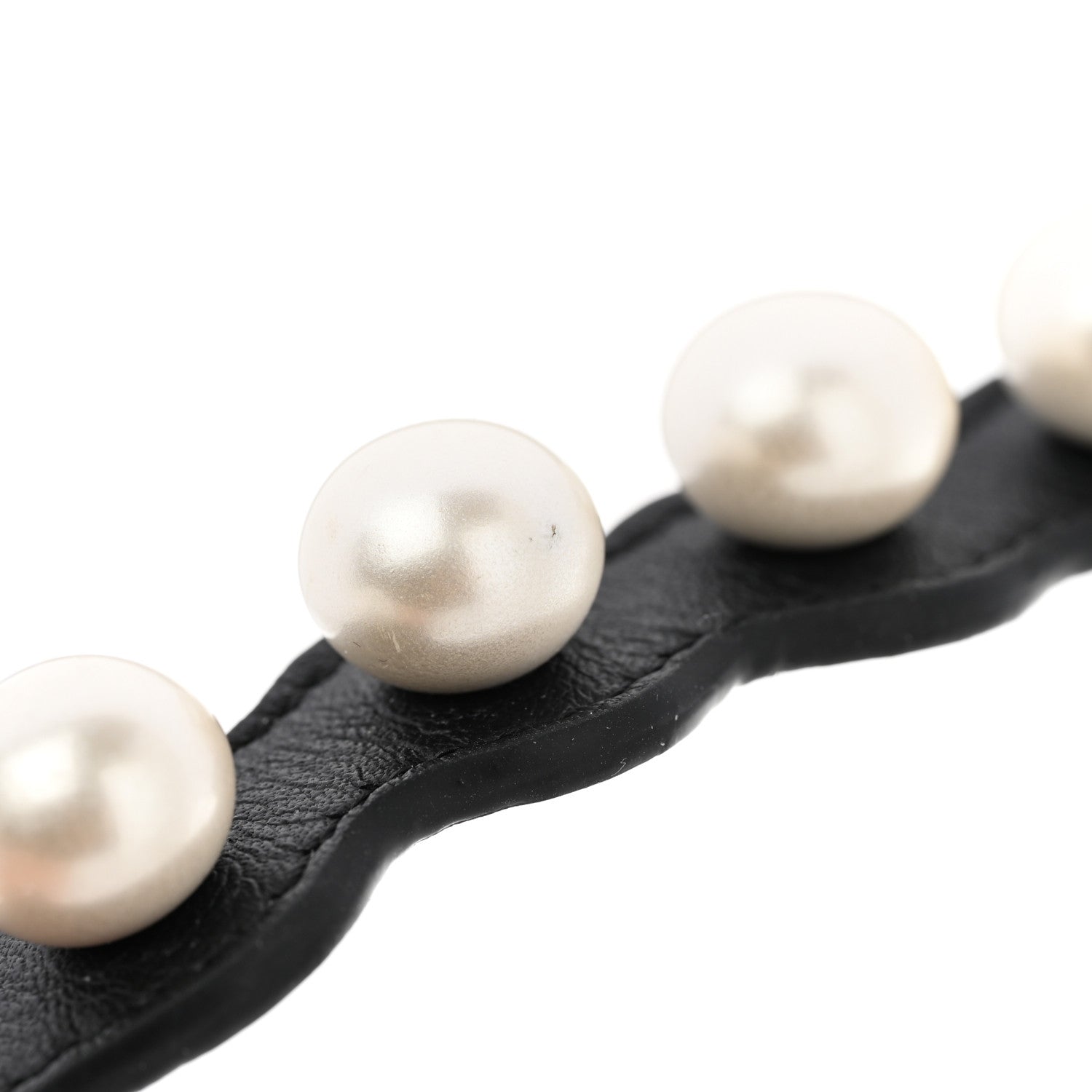 Fendi Calfskin Pearl Bracelet Black White Gold 7 of 10