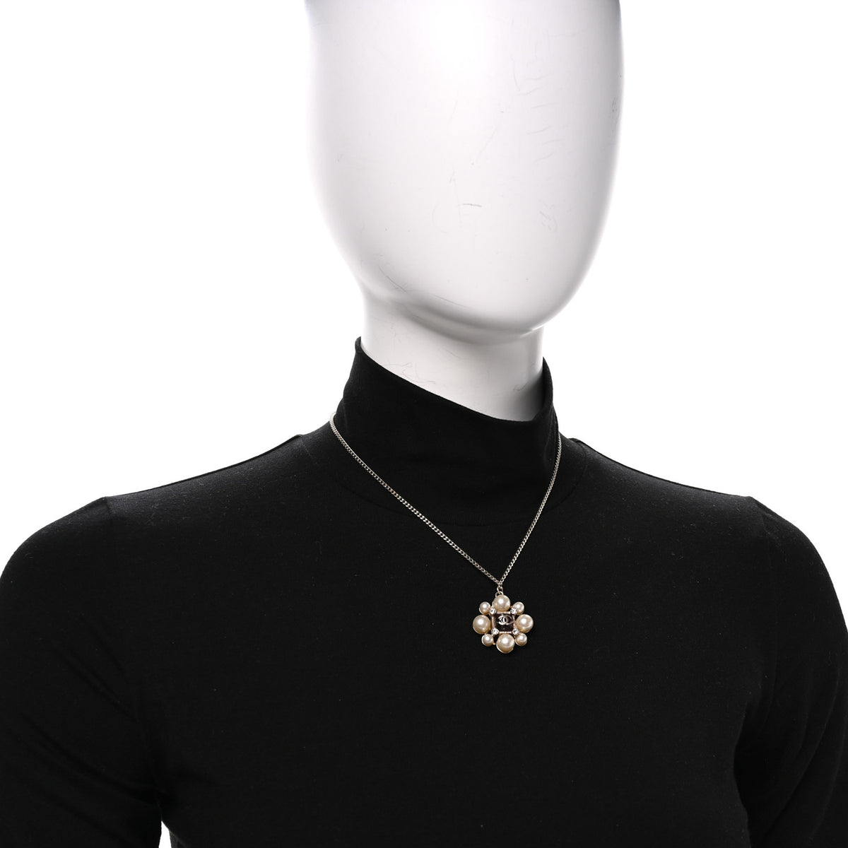 Metal Pearl Crystal Resin Gripoix CC Pendant Necklace  Gold Pearly White
