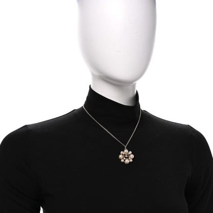 Chanel Metal Pearl Crystal Resin Gripoix CC Pendant Necklace  Gold Pearly White 2 of 5