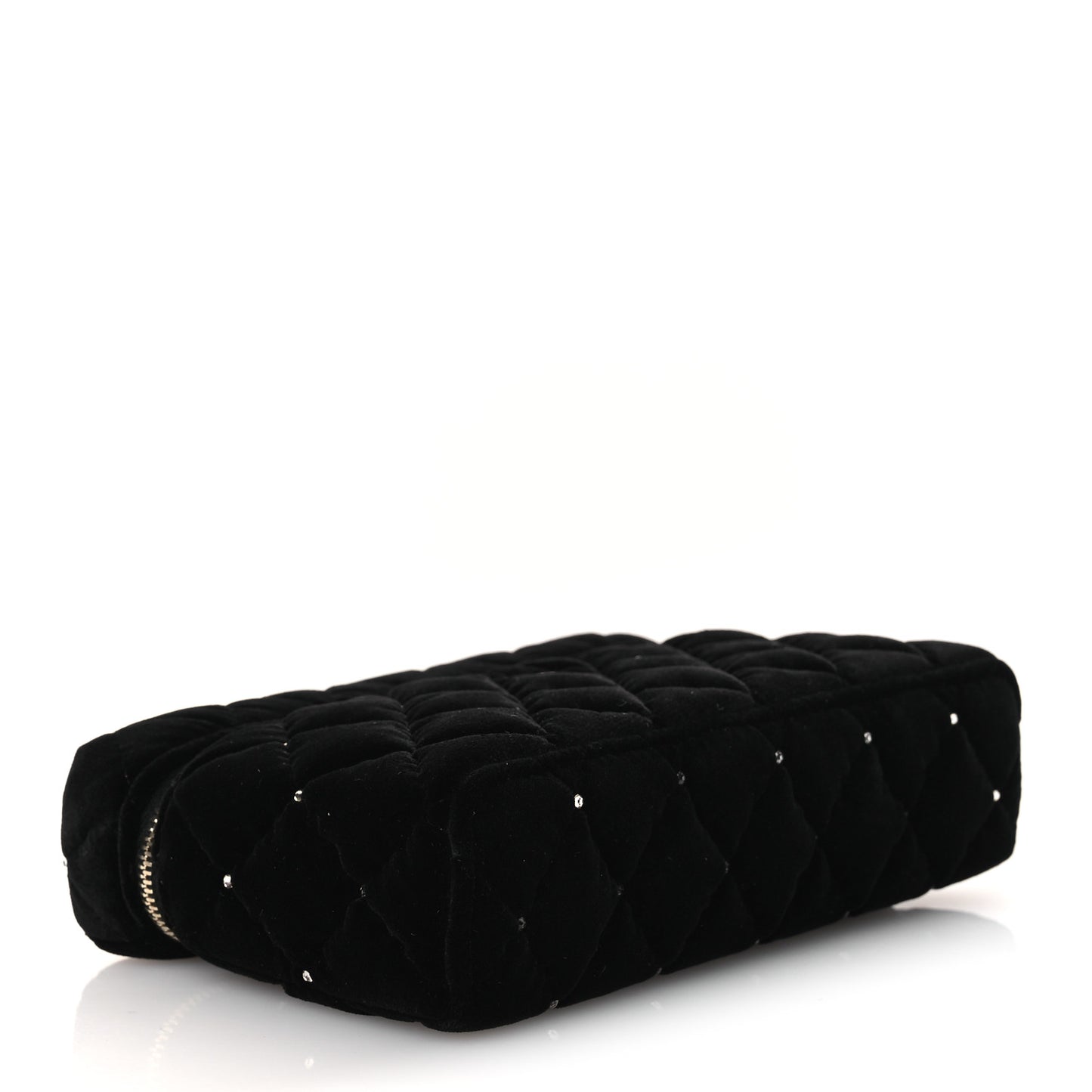 Velvet Diamanté Quilted Top Handle Slim Vanity Case With Chain Black