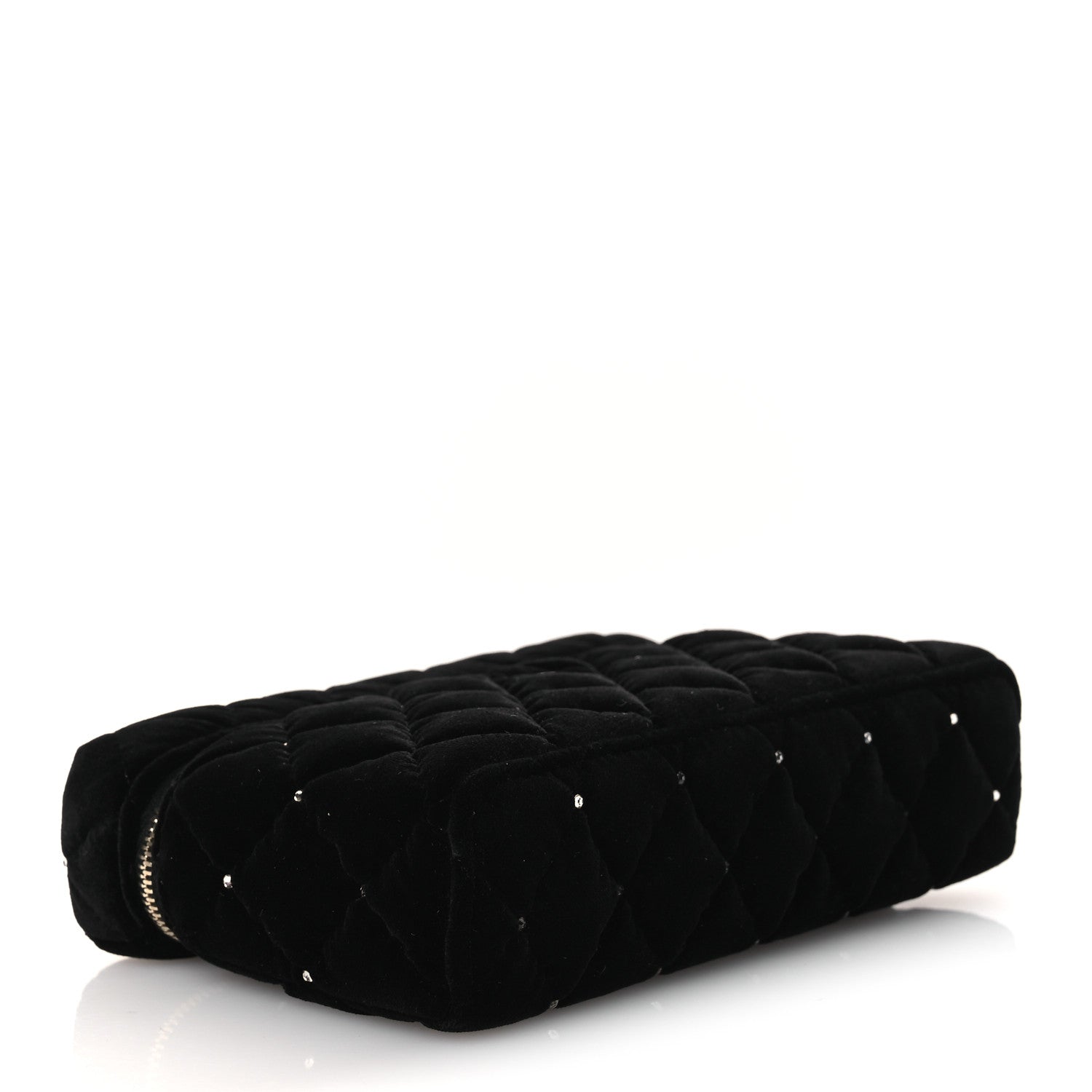 Chanel Velvet Diamanté Quilted Top Handle Slim Vanity Case With Chain Black 4 of 10