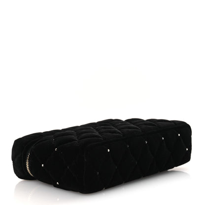 Chanel Velvet Diamanté Quilted Top Handle Slim Vanity Case With Chain Black 4 of 10