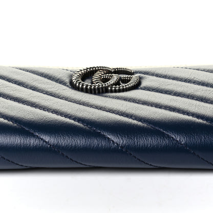 Gucci Vintage Effect Calfskin Matelasse Diagonal Torchon GG Marmont Zip Around Wallet Blue Agata Mystic White 5 of 5