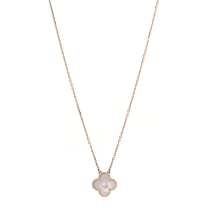Van Cleef & Arpels 18K Rose Gold Diamond Mother of Pearl Vintage Alhambra Pendant Necklace 1 of 5
