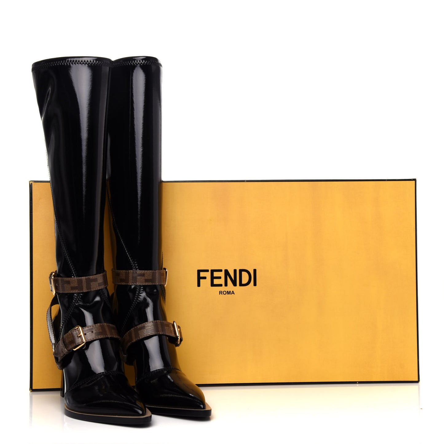 Glossy Neoprene Glazed Fabric FF FFrame Boots 39 Black Tobacco Moro