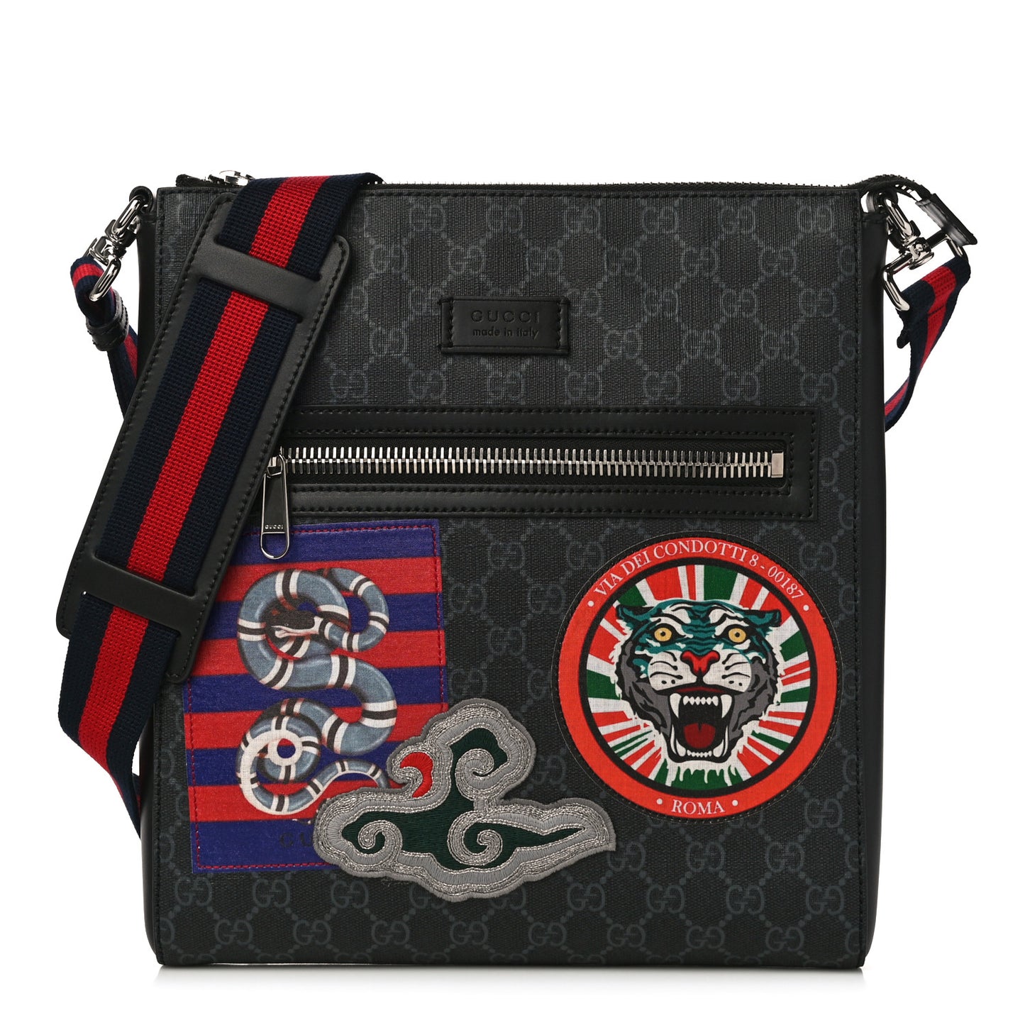 GG Supreme Monogram Night Courrier Flat Messenger Bag Black Multicolor
