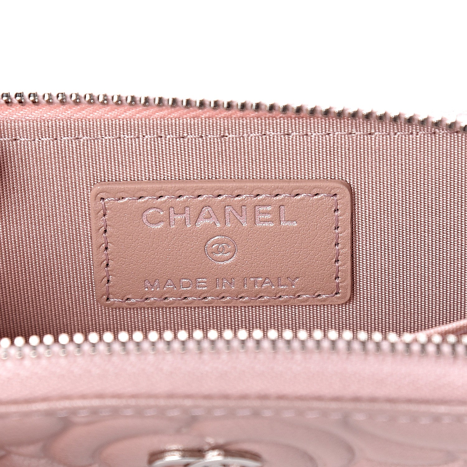 Chanel Goatskin Camellia Embossed Zip Coin Purse Light Pink 6 of 8