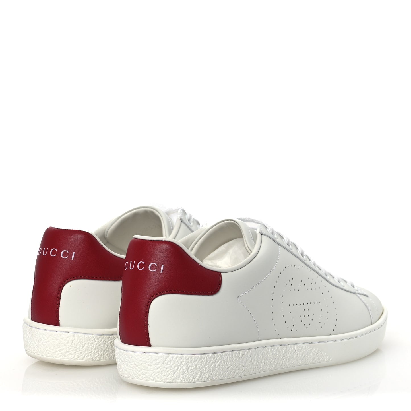 Calfskin Interlocking G Perforated Womens Ace Sneakers 36.5 White Hibiscus Red