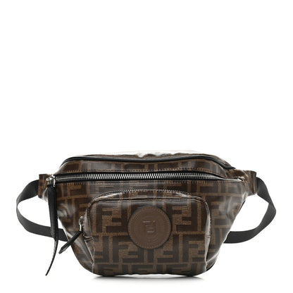 Fendi Glazed Fabric Vitello Century FF 1974 Stamp Patch Mens Pocket Belt Bag Mogano Panna Black 1 of 9