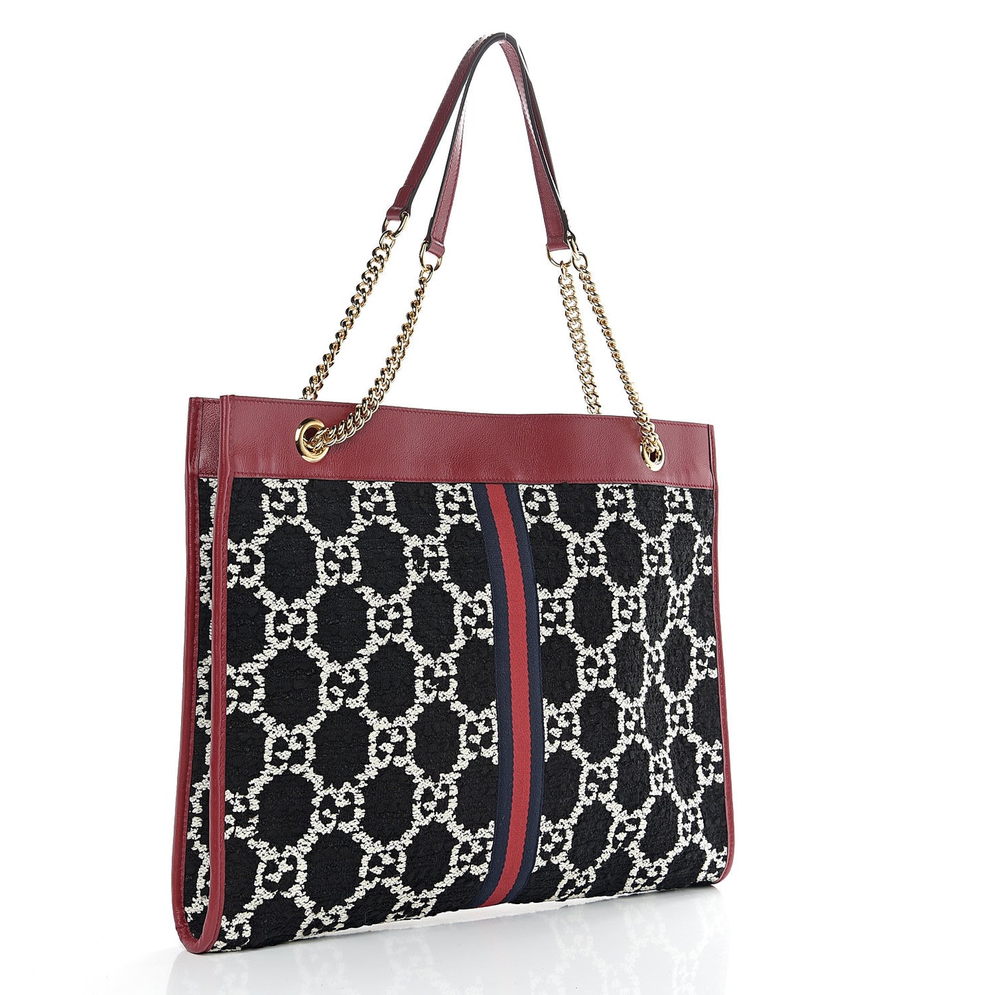 Tweed GG Monogram Large Rajah Chain Tote Romantic Cherry Black White