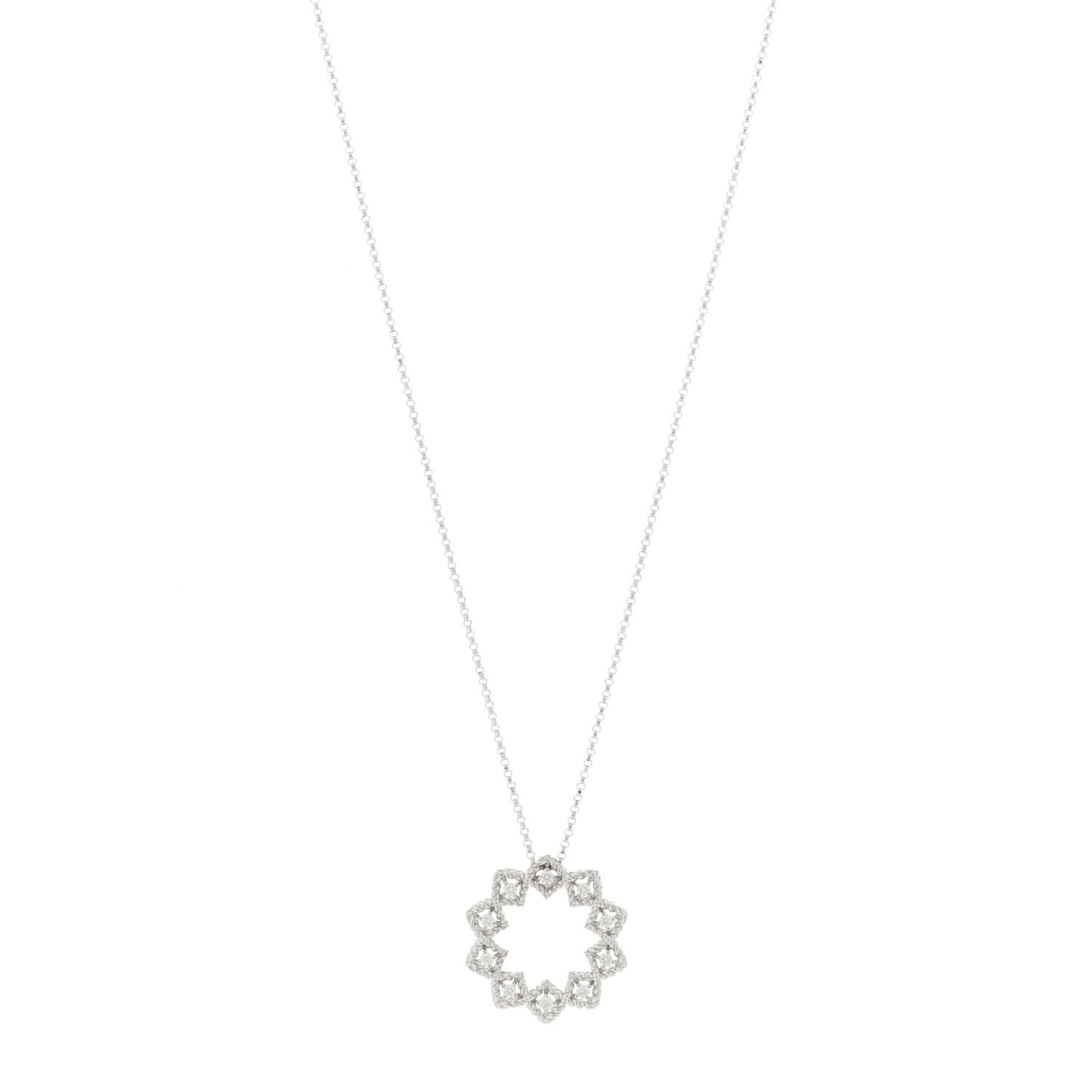 18K White Gold Diamond Starburst Pendant Necklace