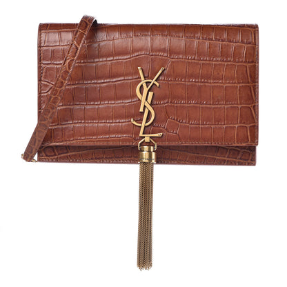 Saint Laurent Calfskin Crocodile Embossed Kate Monogram Tassel Chain Wallet Cuoio Tampona 1 of 6