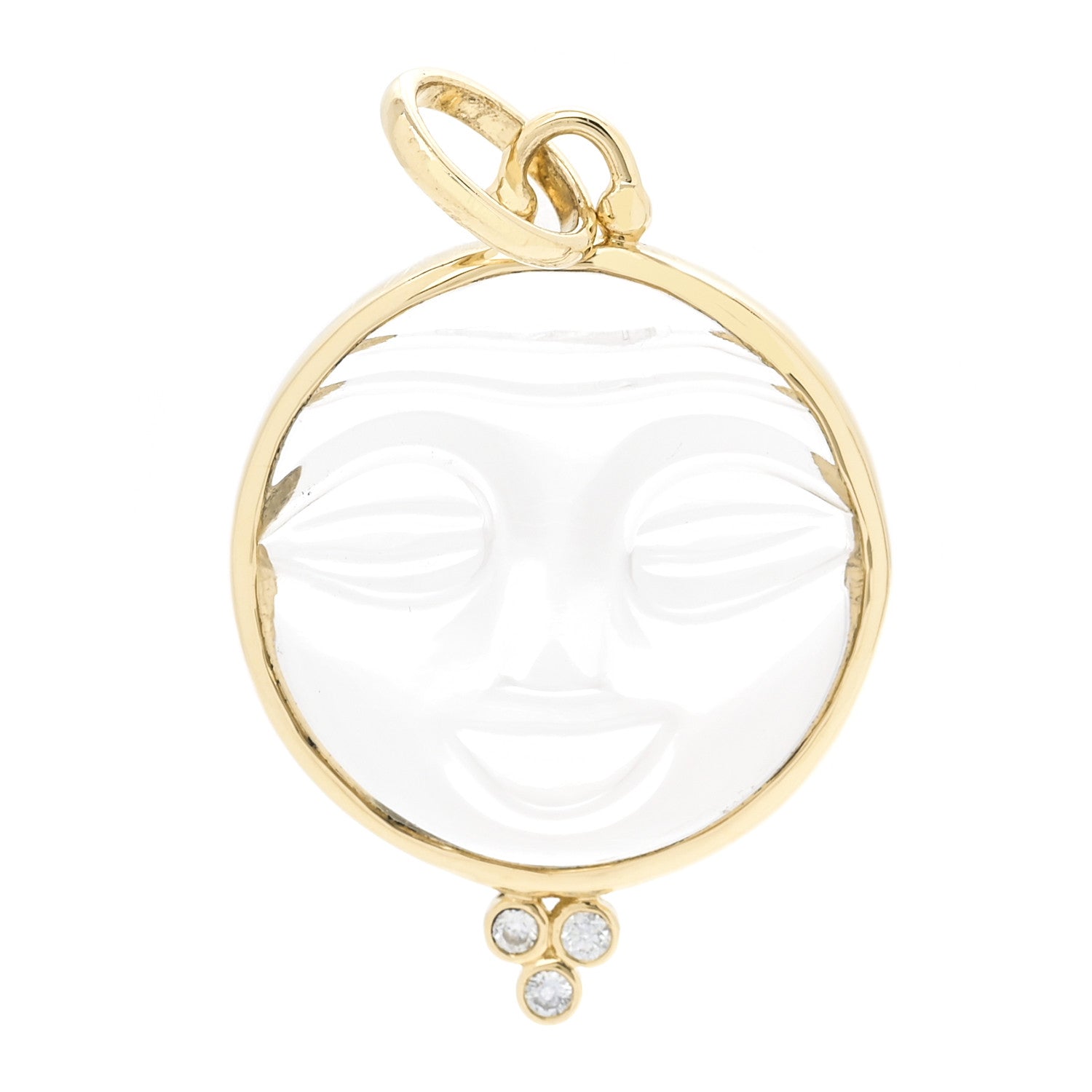 Temple St. Clair 18K Yellow Gold Diamond Rock Crystal Large Moonface Pendant 1 of 3
