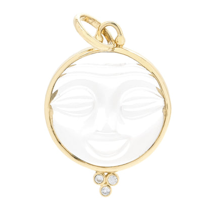Temple St. Clair 18K Yellow Gold Diamond Rock Crystal Large Moonface Pendant 1 of 3