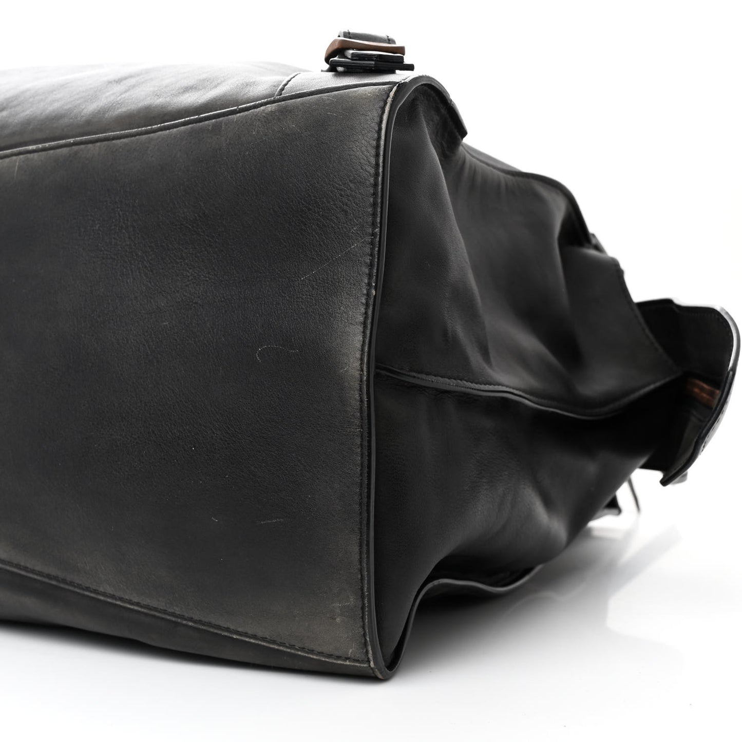 Used Calfskin Rust Hardware Large Top Handle Bag Black