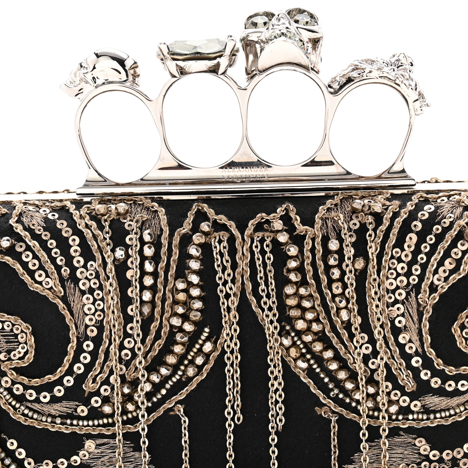 Alexander McQueen Silk Chain Skull Knuckle Box Clutch Black 8 of 12