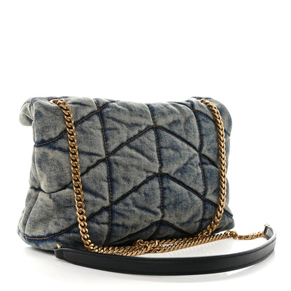 Saint Laurent Denim Quilted Toy Loulou Puffer Monogram Chain Satchel Blue Black 3 of 10