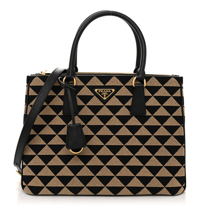 Prada Jacquard Saffiano Triangolo Symbole Embroidered Large Double Zip Tote Black Corda 1 of 11
