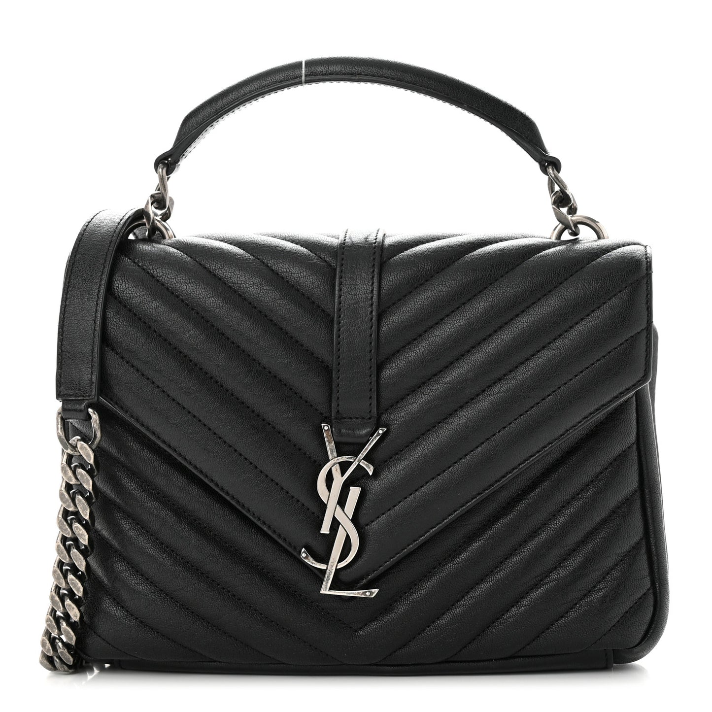 Sheepskin Matelasse Chevron Monogram Medium College Bag Black