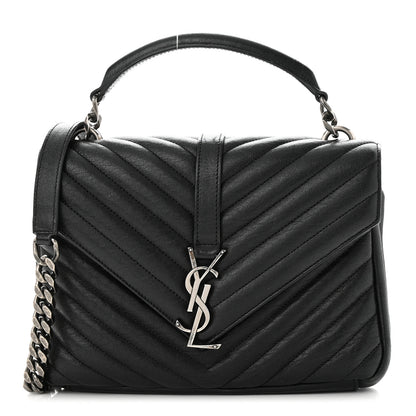 Saint Laurent Sheepskin Matelasse Chevron Monogram Medium College Bag Black 1 of 11
