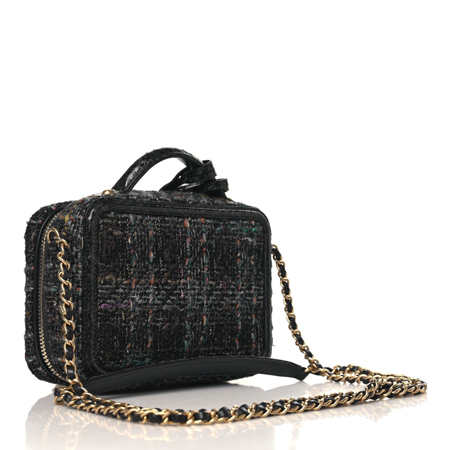 Chanel Tweed Snakeskin Quilted Small CC Filigree Vanity Case Navy Multicolor 3 of 9