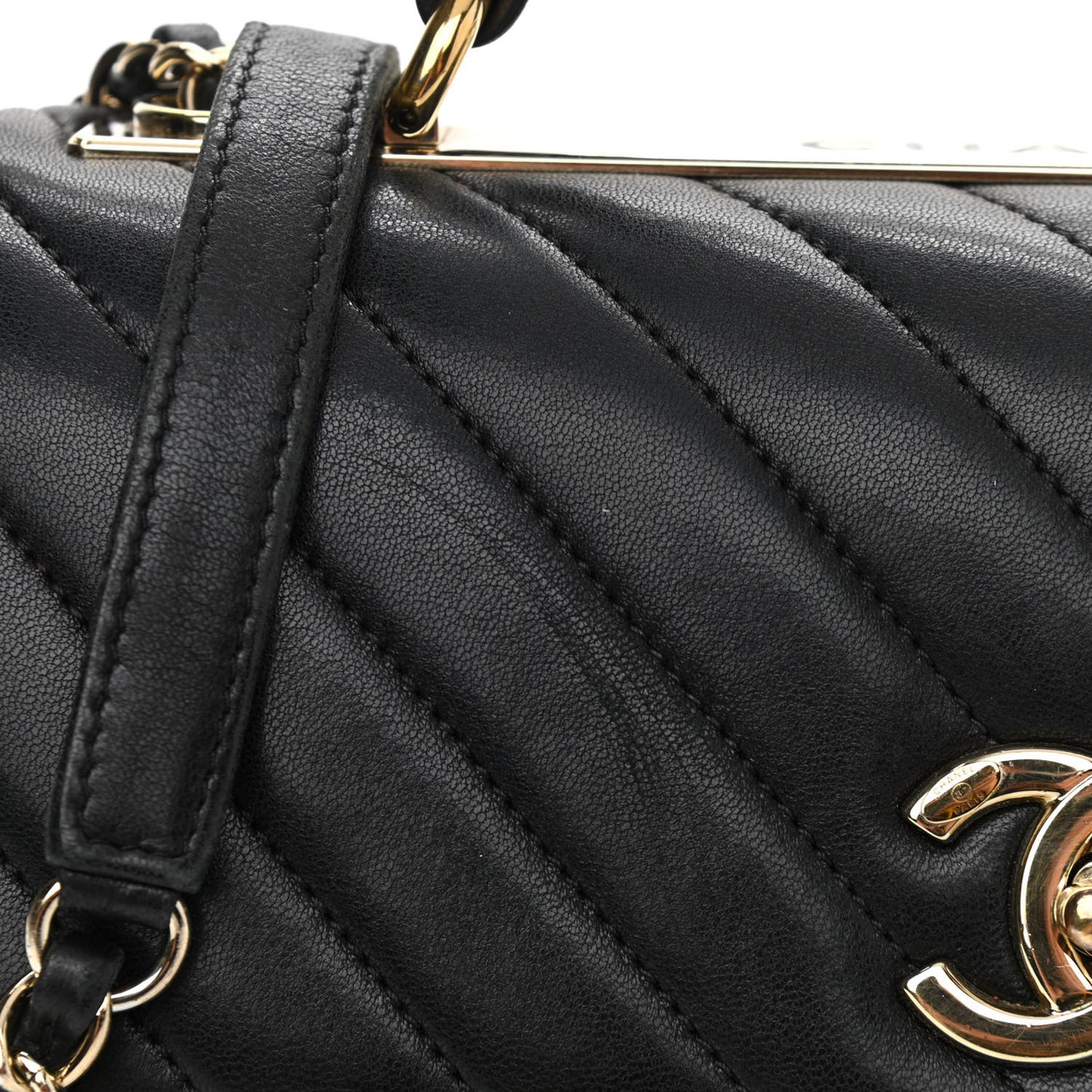 Lambskin Chevron Quilted Small Trendy CC Dual Handle Flap Bag Black