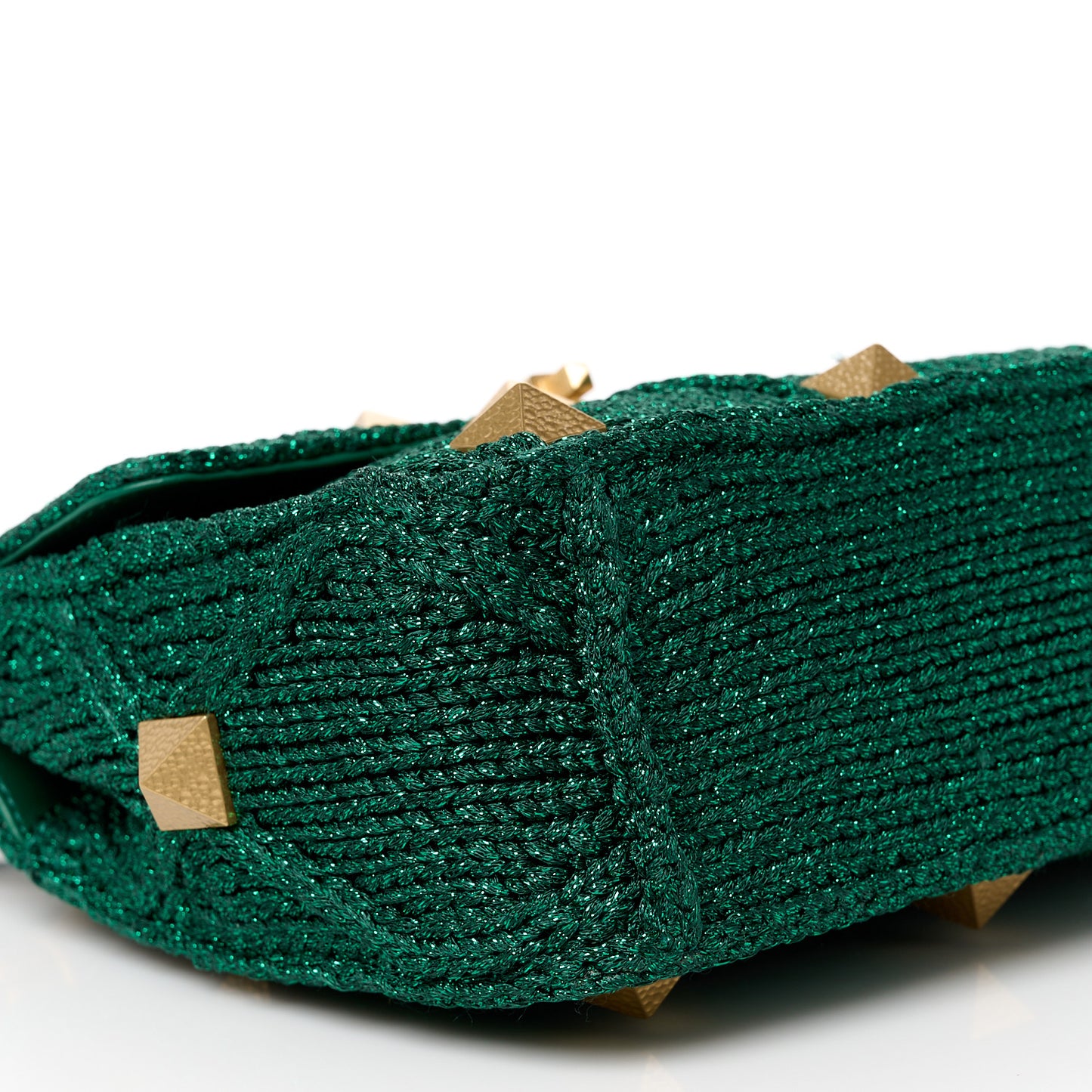 Metallic Woven Lurex Medium Roman Stud Shoulder Bag Jungle