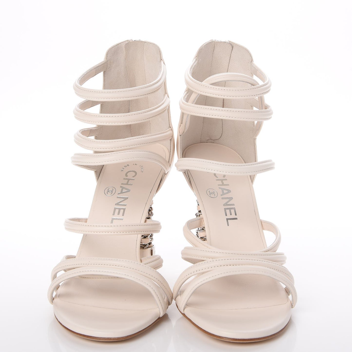 Calfskin CC Chain Sandals 37.5 White