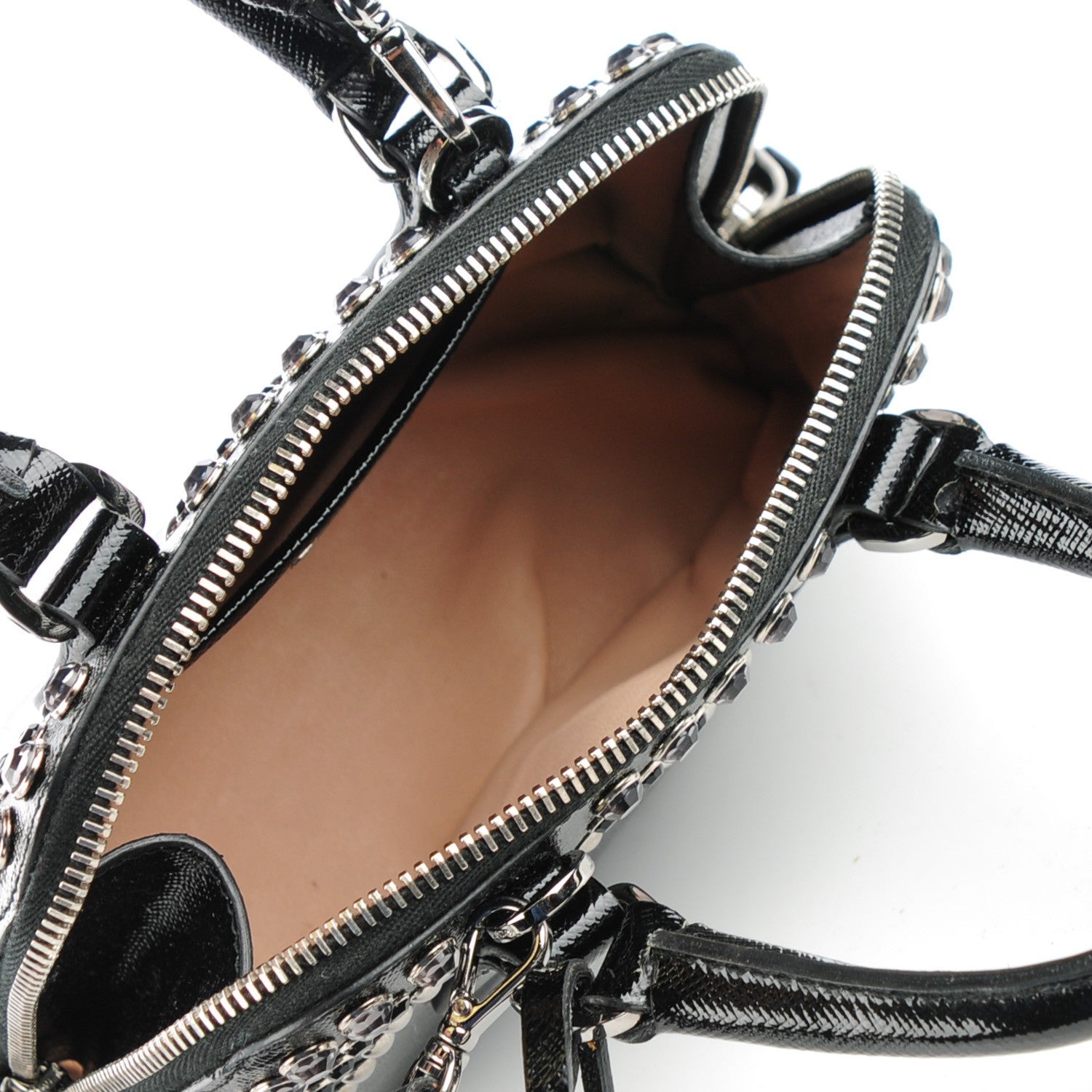 Prada Saffiano Vernice Crystal Studded Mini Promenade Tote Black 5 of 7