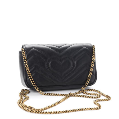 Gucci Calfskin Matelasse Super Mini GG Marmont Shoulder Bag Black 5 of 11
