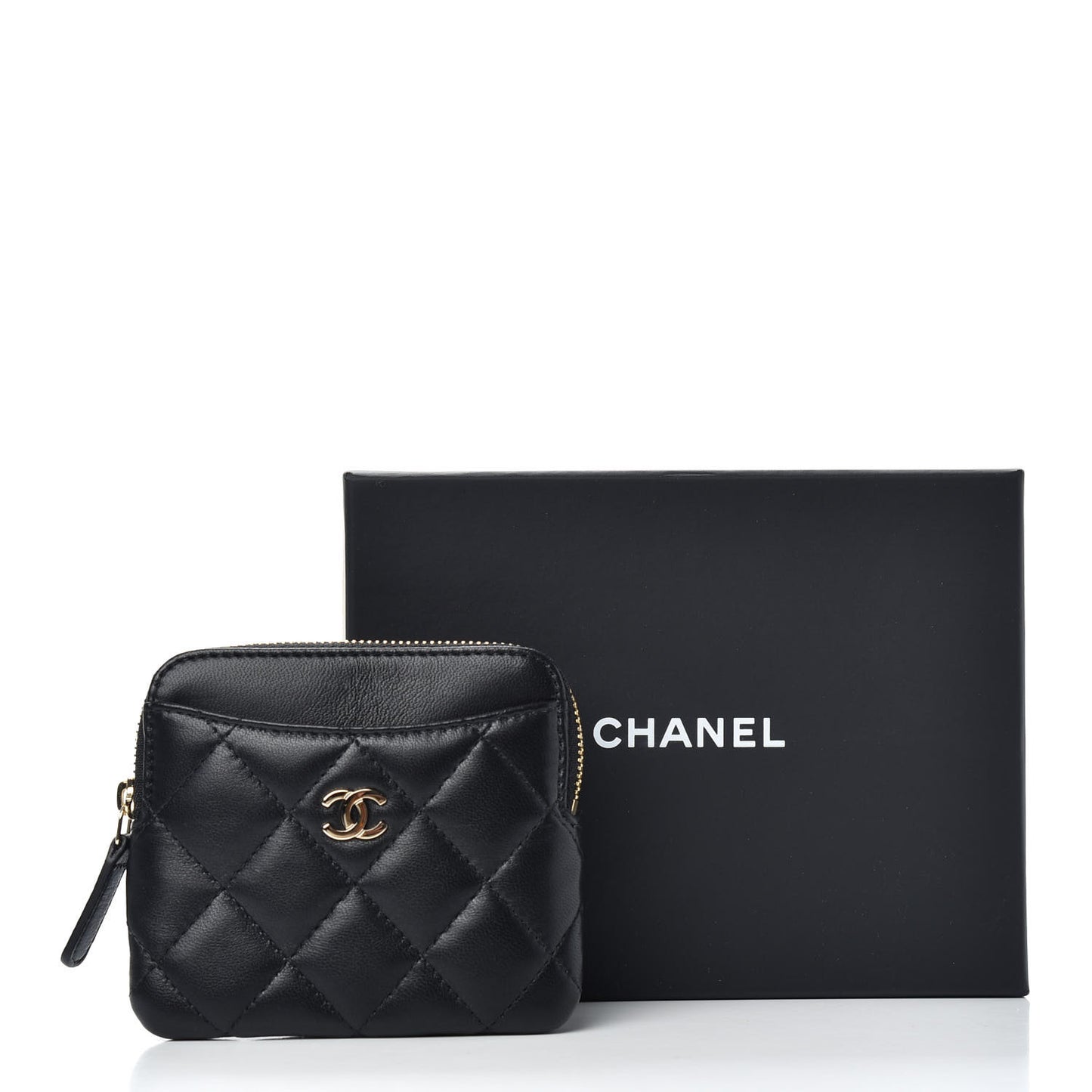 Lambskin Quilted Zip Card Holder Wallet Black