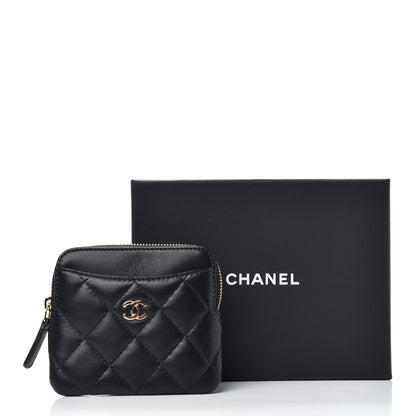 Chanel Lambskin Quilted Zip Card Holder Wallet Black 8 of 8